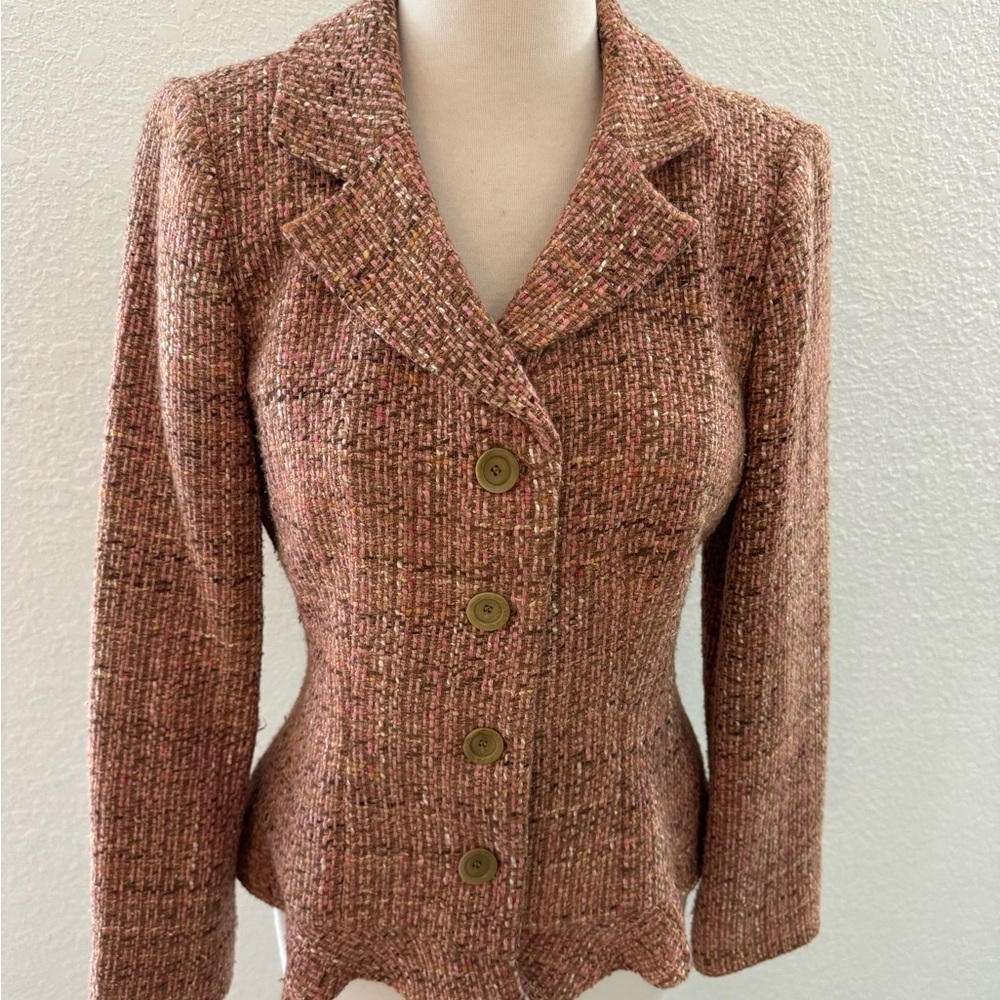 Neiman Marcus‎ VTG 90's Multicolored Tweed Flare Ruffle Blazer Women's Sz. 6 - Picture 3 of 12
